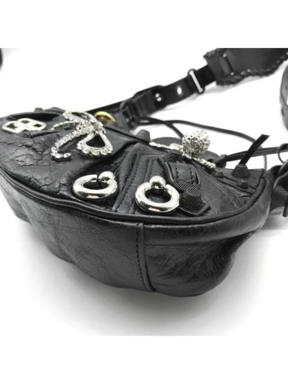 Balenciaga le Cagole XS le Studs Shoulder Bag Leather Black Ribbon